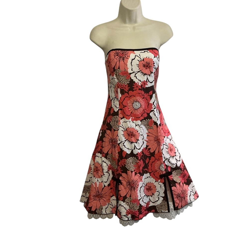 BCX Womens Size 9 Strapless Floral Dress A-Line Lace Petticoat Y2K Cottagecore